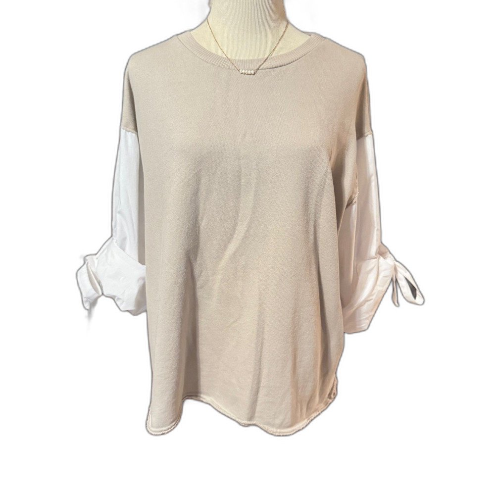 ZARA Roll Sleeve Two Tone Top - Picture 1 of 6